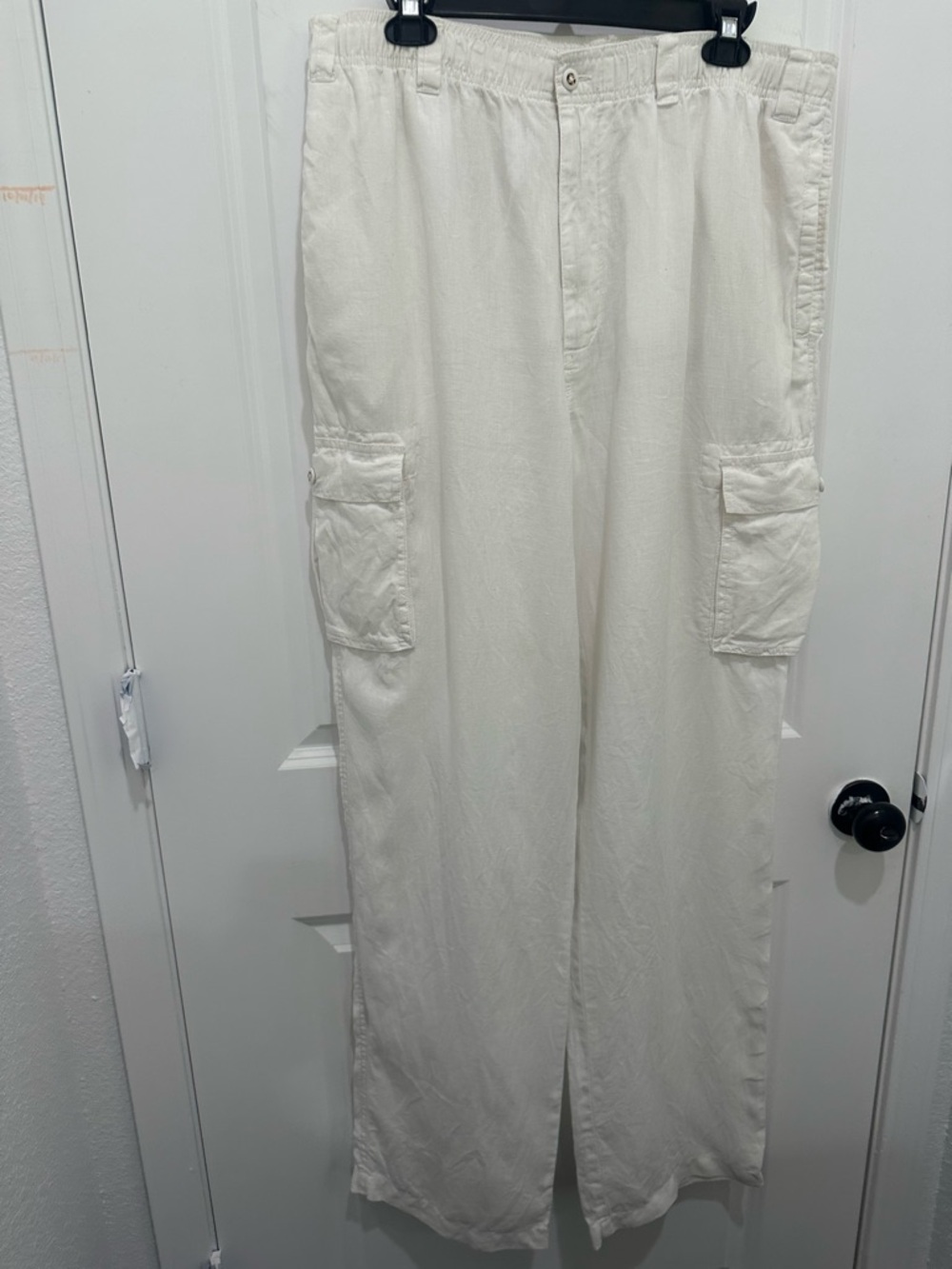 Caribbean 100% Linen Men's Cargo Pants in Off-White SZ 36/36